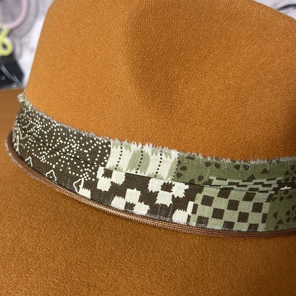 Boho Cowgirl Hat customized with fabric/feathers,beads around band - Picture 7 of 7